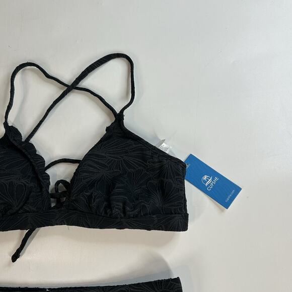 Cupshe High Waisted Bikini Swimsuit Womens Small Scalloped Triangle Textured - Picture 2 of 8